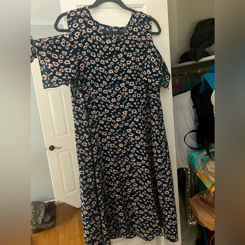 Yessica Fit & Flare Blue & Pink Floral Dress with Peekaboo Sleeves